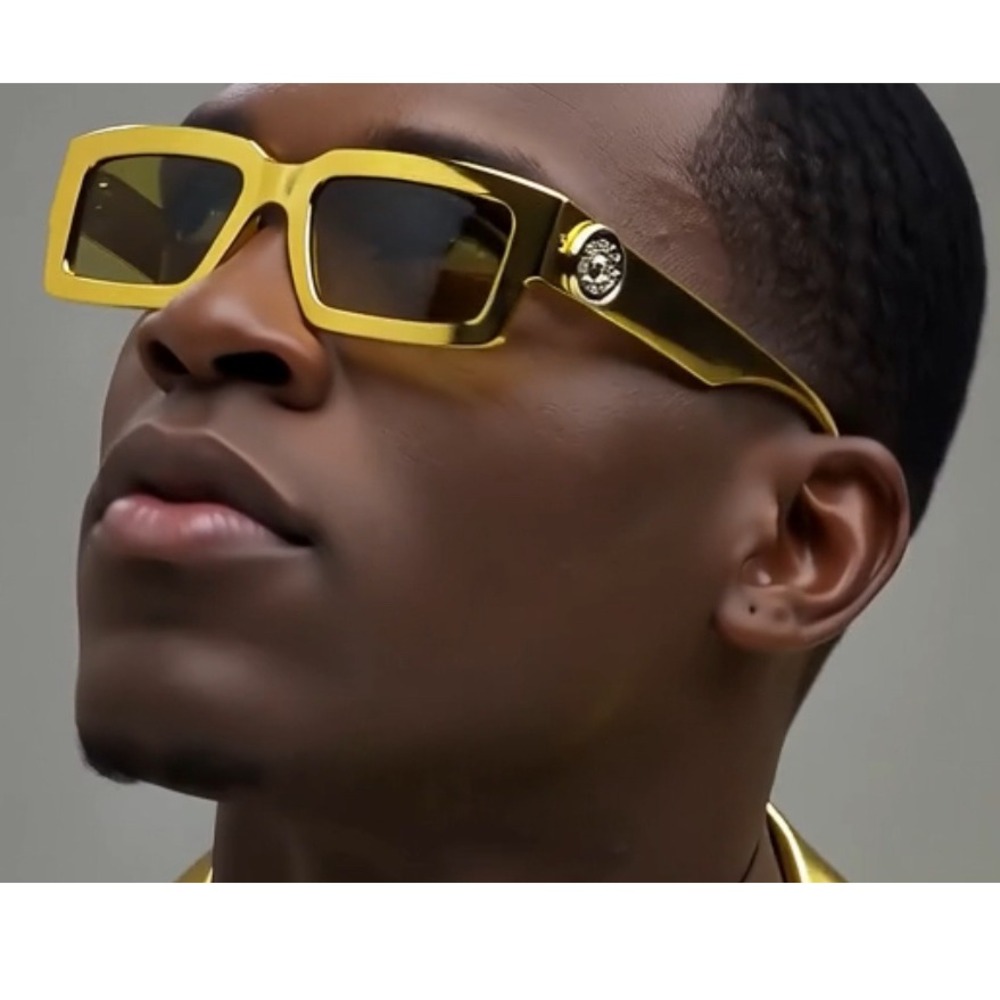 Gold Mirror Reflective Sunglasses Lion Square Frame Fashion Sun Glasses Trendy
